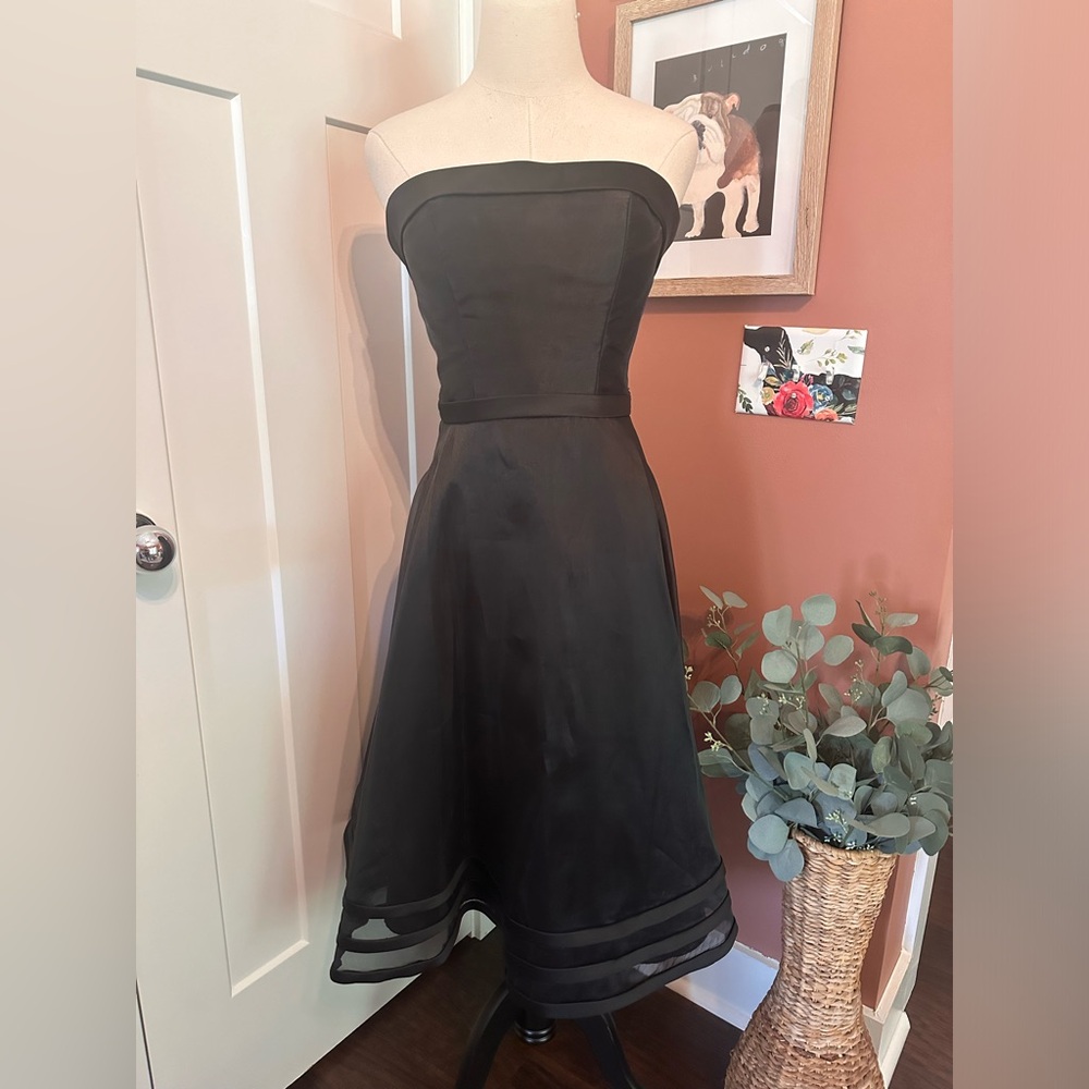 Vintage Mori Lee by Madeline Gardner black strapless sheer zipper 3/4 dress